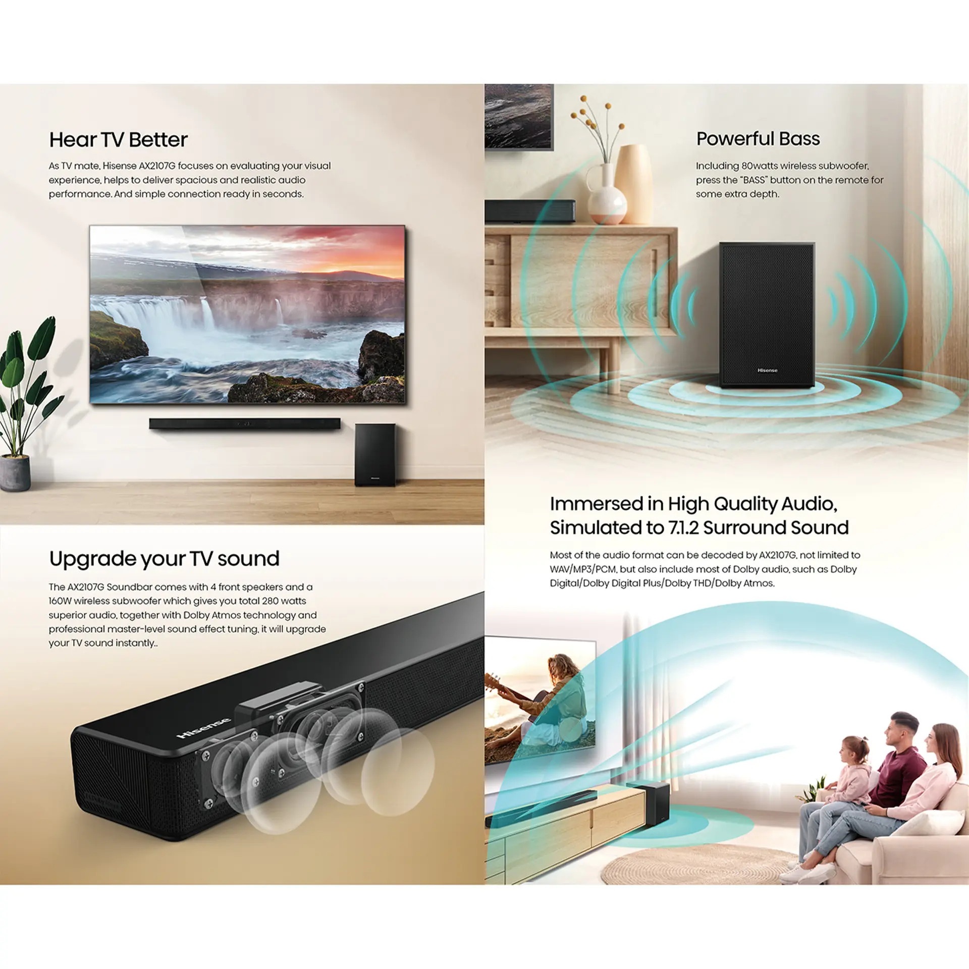 Hisense Soundbar with Subwoofer 160W 2.1CH (AX2107G)