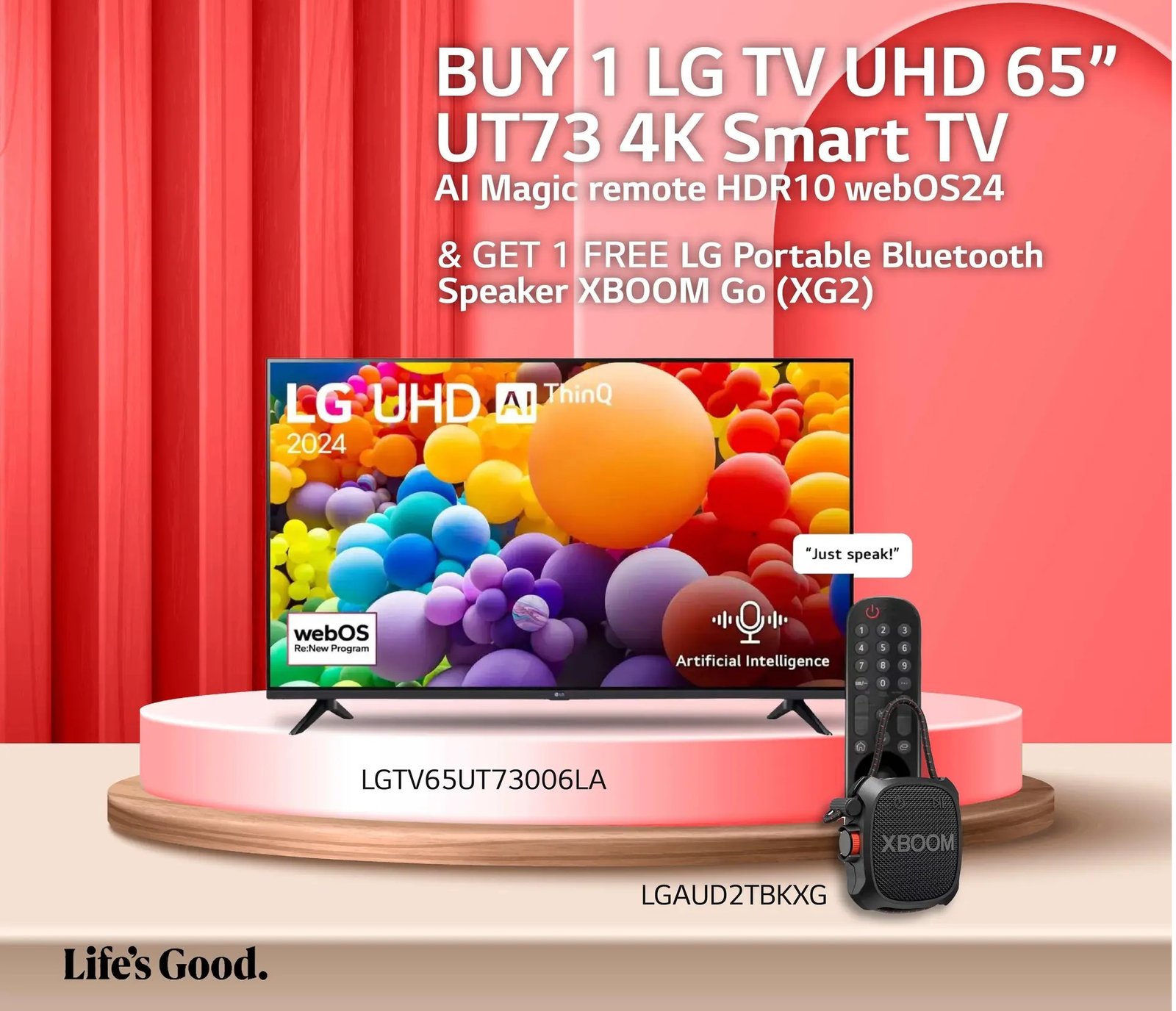 LG TV UHD 65 Inch UT73 4K Smart TV AI Magic remote HDR10 webOS24