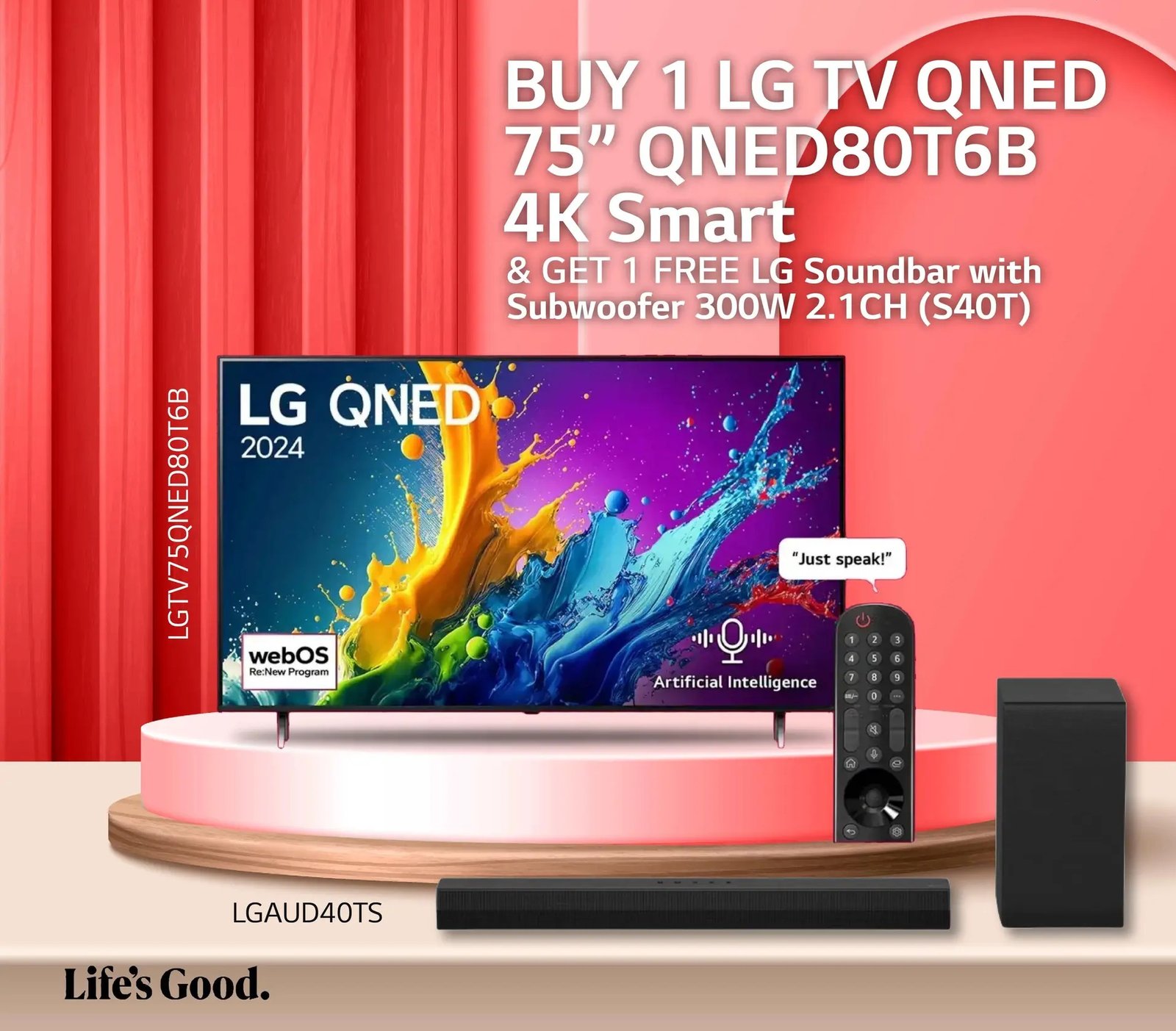 LG TV QNED 75 Inch QNED80T6B 4K Smart