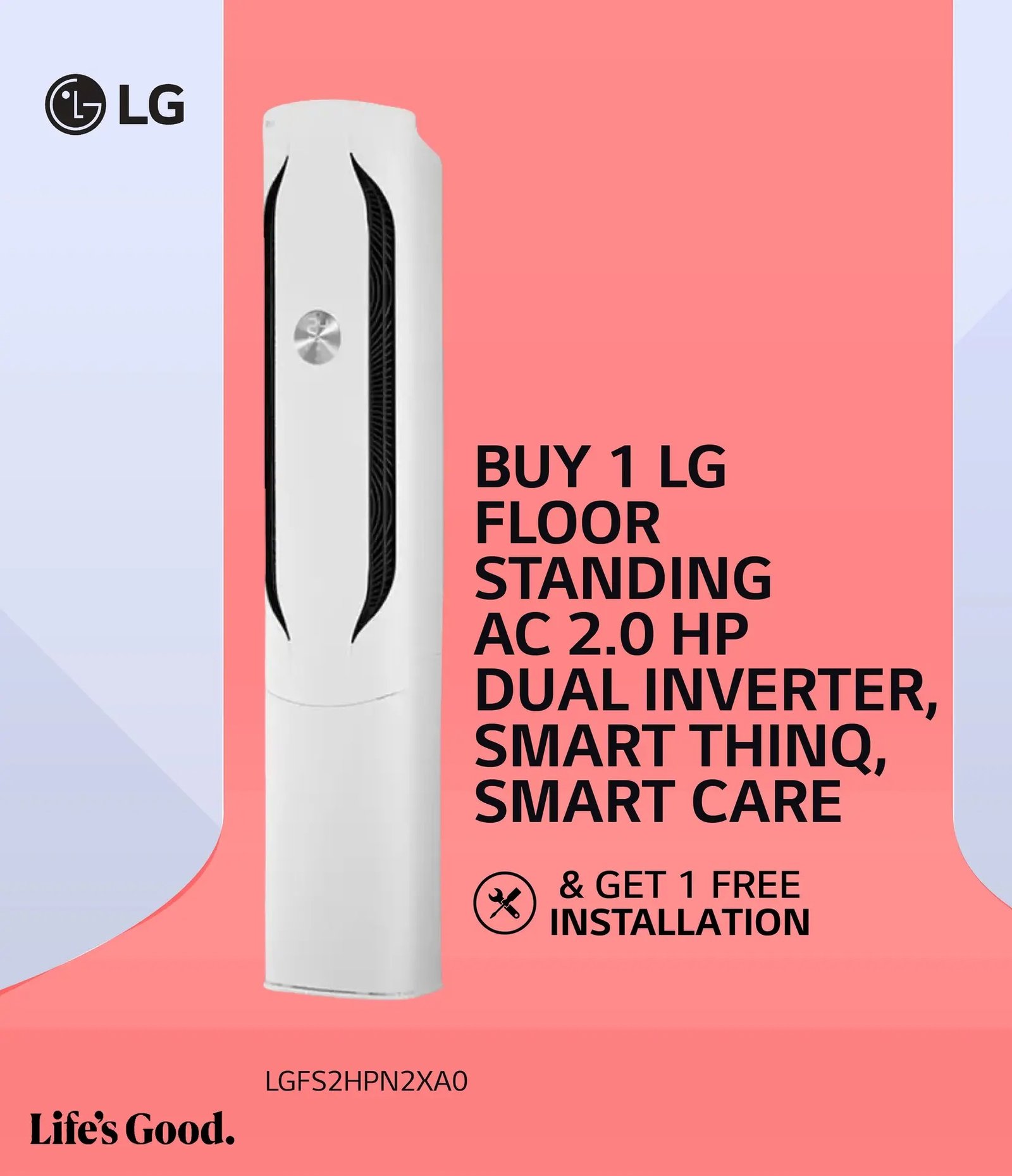 LG Floor Standing AC 2.0 HP Dual Inverter, Smart ThinQ, Smart Care
